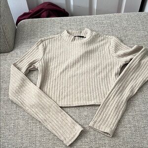 Forever 21 Ribbed Cream Crop Top